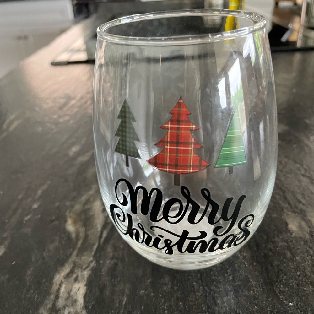 Christmas Stemless Wine Glass & Wine Bottle Stopper Set